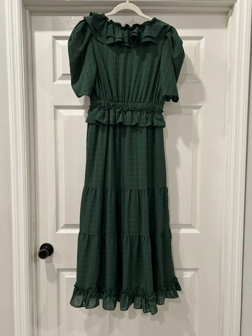 by the River Dark Green Ruffle Tiered Maxi Dress with Puff Sleeves Size Small - Picture 2 of 8